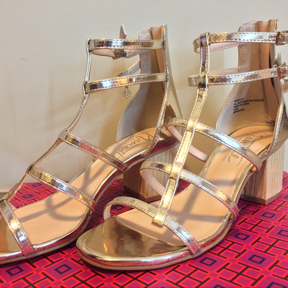 Gold Block Heel Sandals